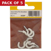 19mm White PVC Shouldered Cup Hooks (Pack of 5)