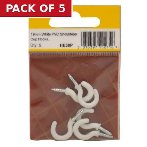 19mm White PVC Shouldered Cup Hooks (Pack of 5)