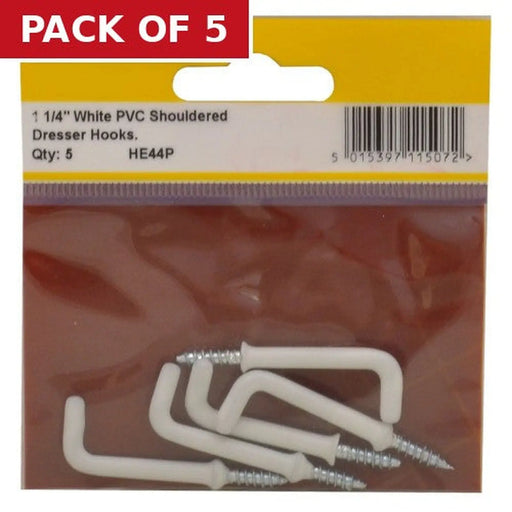 32mm White PVC Shouldered Dresser Hooks (Pack of 5)