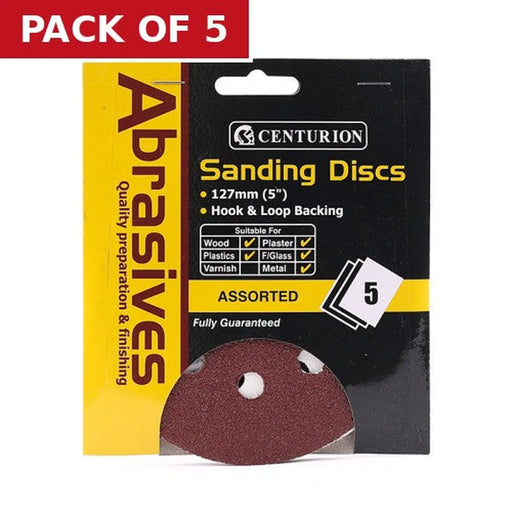 Abrasives Hook and Loop Circular Sanding Sheets, Assorted 125mm Diameter (Pack of 5)