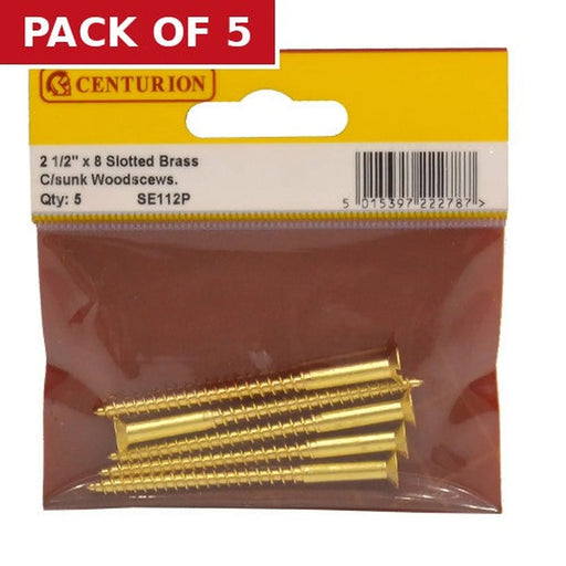2 1/2" x 8 Slotted Brass Woodscrew - Countersunk Head - (Pack of 5)