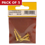 1" x 10 Slotted Brass Woodscrew - Countersunk Head - (Pack of 5)