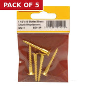 1 1/2" x 10 SC Slotted Brass Woodscrews with Countersunk Head (Pack of 5)