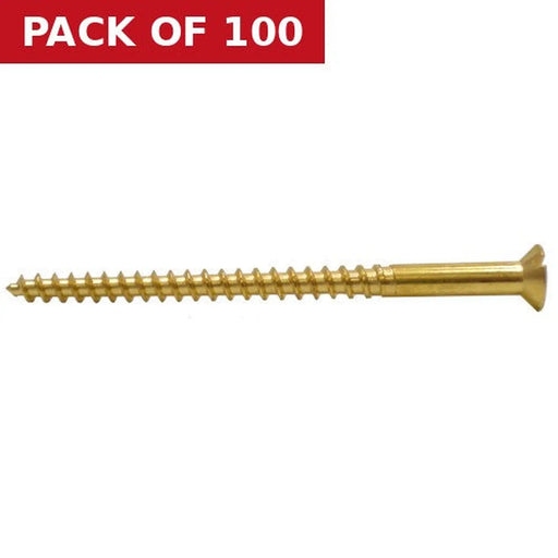 3" x 10 Slotted Brass Woodscrew - Countersunk Head - (100)