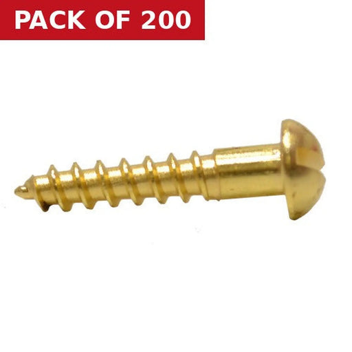 3/4" x 6 Slotted Round Head Woodscrew - Solid Brass - (200)