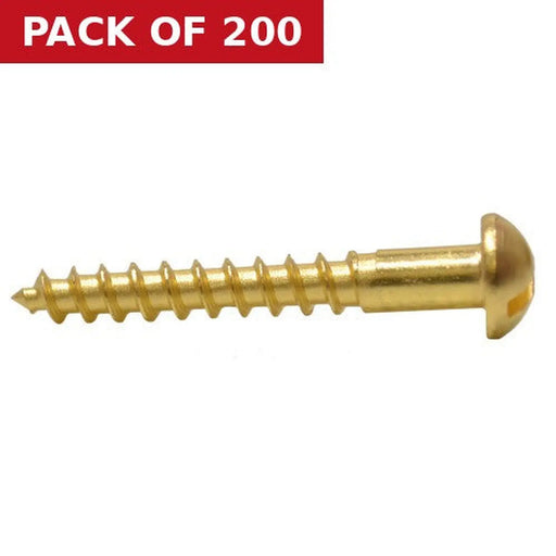 1 1/4" x 8 Slotted Round Head Woodscrew - Solid Brass - (200)