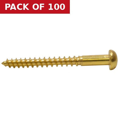 2" x 10 Slotted Round Head Woodscrew - Solid Brass - (100)