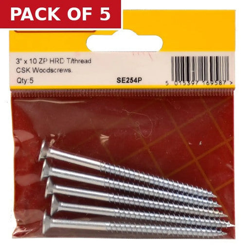 3" x 10 ZP Cross Recessed Hardened Twin Thread Woodscrews with Countersunk Head (Pack of 5)