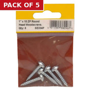 1" x 10 ZP Round Head Woodscrews (Pack of 5)