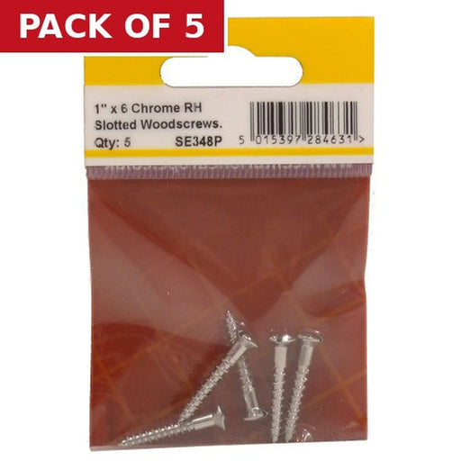 1" x 6 Slotted Raised Head Woodscrew - Chrome Plated - (Pack of 5)