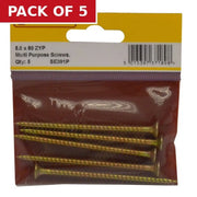 5mm x 80mm ZYP Multi Purpose Single Thread Countersunk Pozi Screws (Pack of 5)