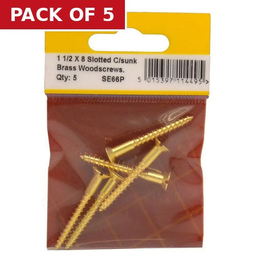 1 1/2" x 8 Slotted Brass Woodscrew - Countersunk Head - (Pack of 5)