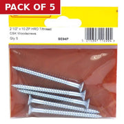 2 1/2" x 10 ZP Cross Recessed Hardened Twin Thread Woodscrews with Countersunk Head (Pack of 5)
