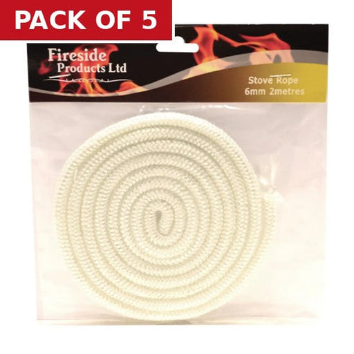 Fireside - Stove Rope Round - 6mm x 2m - Pack of 5
