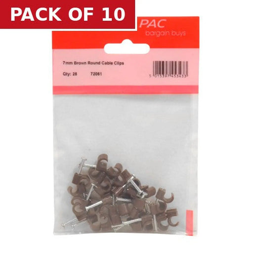 7mm Brown Round Cable Clips - Pack of 10