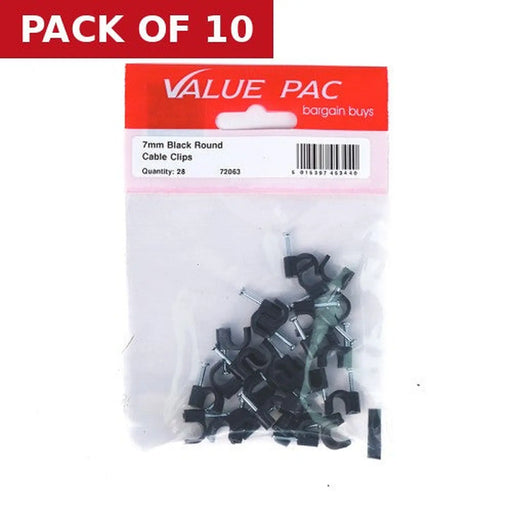 7mm Black Round Cable Clips - Pack of 10