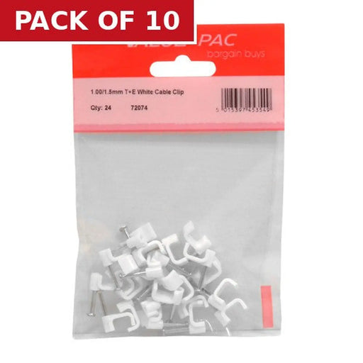 1.00/1.5mm T+E White Cable Clip - Pack of 10