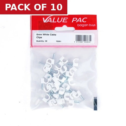 6mm White Cable Clip - Pack of 10