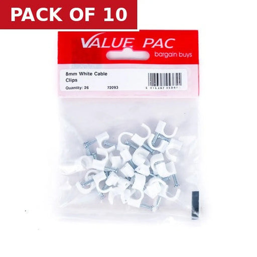 8mm White Cable Clip - Pack of 10