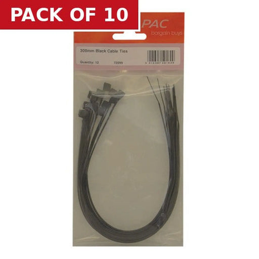 300mm Black Cable Ties - Pack of 10
