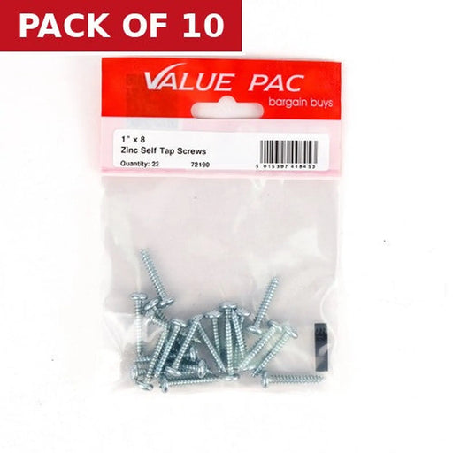 1" x 8 ZP Pan Head Self Tapping Screws 22pk - Pack of 10