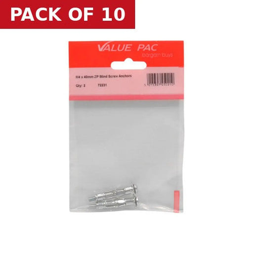 M4 x 40mm ZP Blind Screw Anchors - Pack of 10