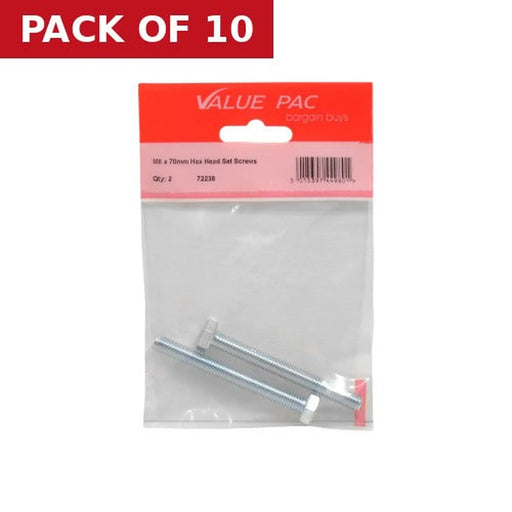 M8 x 70mm Hex Head Set Screws (Pack of 2) - Pack of 10