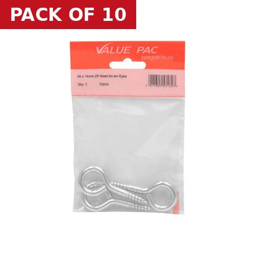 65 x 6mm ZP Steel Screw Eyes 3pk - Pack of 10