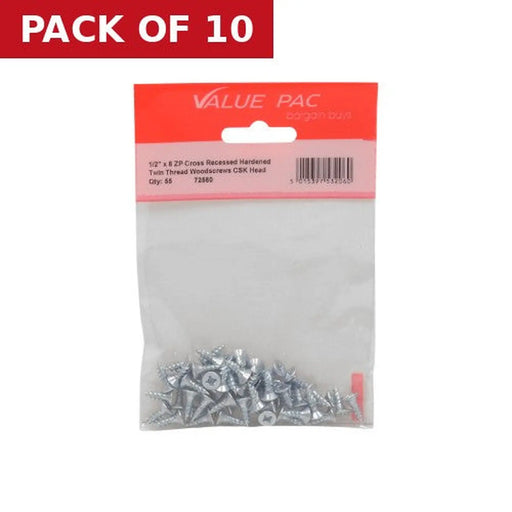 1/2" x 8 ZP Cross Recessed Hardened Twin Thread Woodscrews with - Pack of 10
