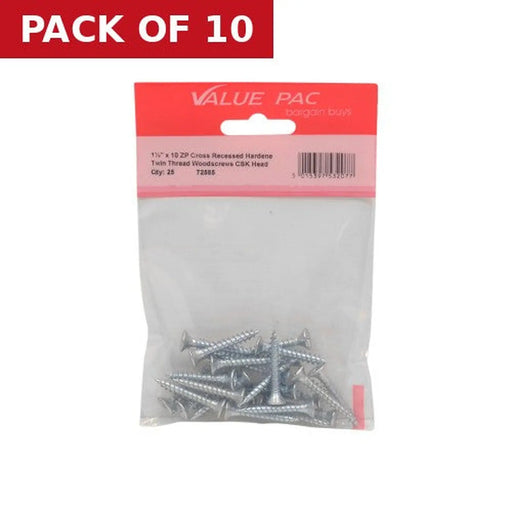 1 1/4" x 10 ZP Cross Recessed Hardened Twin Thread Woodscrews with - Pack of 10