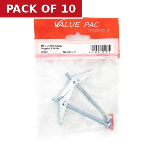 M5 x 75mm ZP Cavity Toggle Bolt - Pack of 10