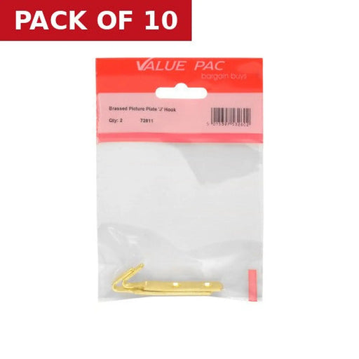 Brassed Picture Plate 'J' Hook 2pk - Pack of 10