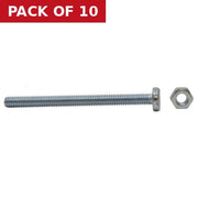 M6 x 75mm ZP Machine Screws & Nuts - Pack of 10