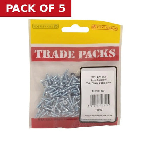 Pozi Twinthread Countersunk Woodscrews - Zinc Plated - 1/2" x 4 - - Pack of 5