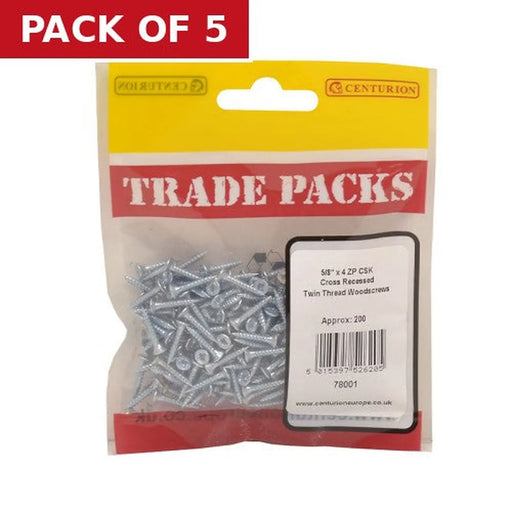 Pozi Twinthread Countersunk Woodscrews - Zinc Plated - 5/8" x 4 - - Pack of 5