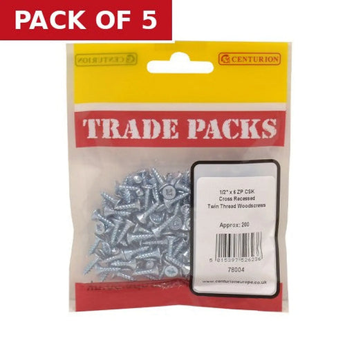 Pozi Twinthread Countersunk Woodscrews - Zinc Plated - 1/2" x 6 - - Pack of 5