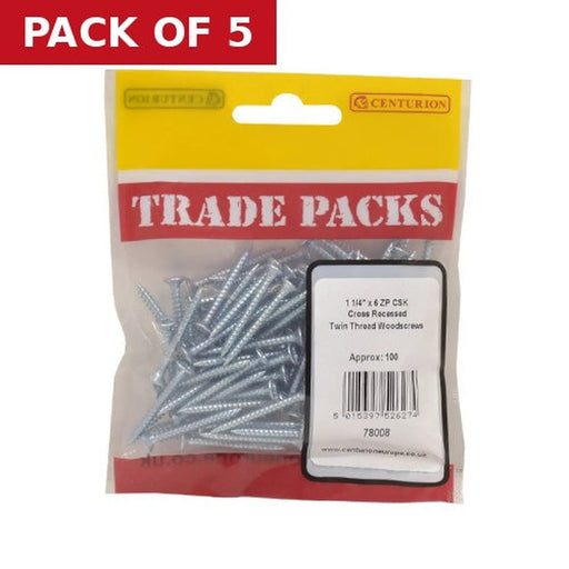 Pozi Twinthread Countersunk Woodscrews - Zinc Plated - 1 1/4" x 6 - - Pack of 5