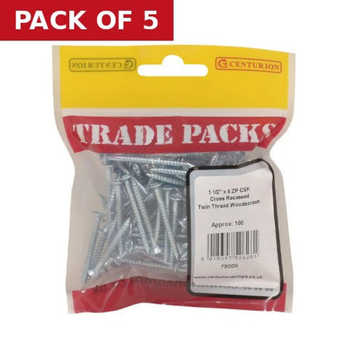 Pozi Twinthread Countersunk Woodscrews - Zinc Plated - 1 1/2" x 6 - - Pack of 5