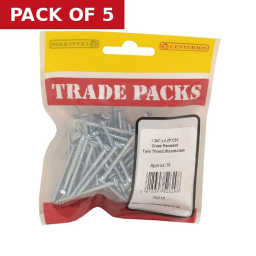 Pozi Twinthread Countersunk Woodscrews - Zinc Plated - 1 3/4" x 6 - - Pack of 5