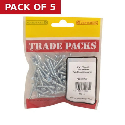 Pozi Twinthread Countersunk Woodscrews - Zinc Plated - 1" x 7 - - Pack of 5