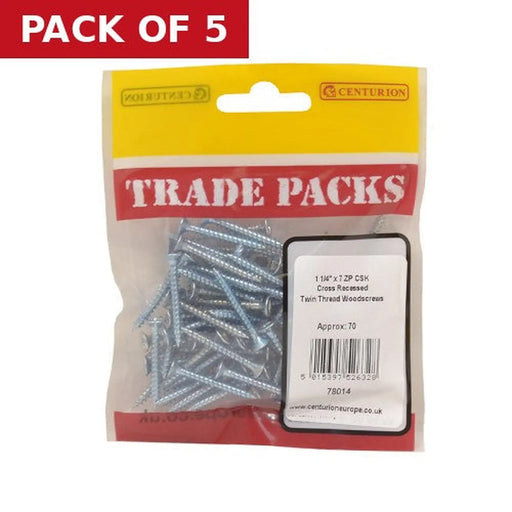 Pozi Twinthread Countersunk Woodscrews - Zinc Plated - 1 1/4" x 7 - - Pack of 5