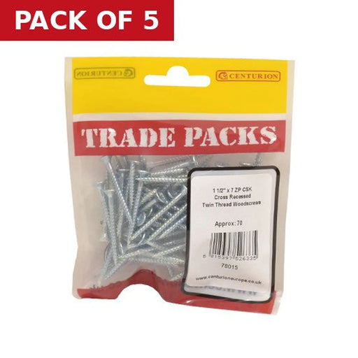 Pozi Twinthread Countersunk Woodscrews - Zinc Plated - 1 1/2" x 7 - - Pack of 5