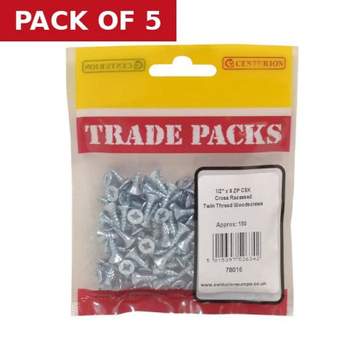 Pozi Twinthread Countersunk Woodscrews - Zinc Plated - 1/2" x 8 - - Pack of 5
