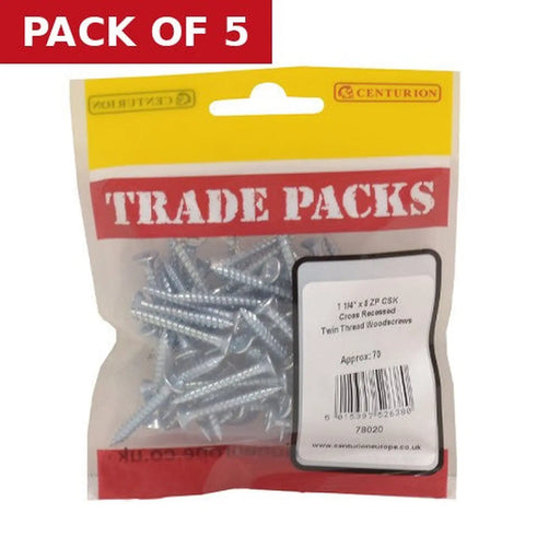 Pozi Twinthread Countersunk Woodscrews - Zinc Plated - 1 1/4" x 8 - - Pack of 5