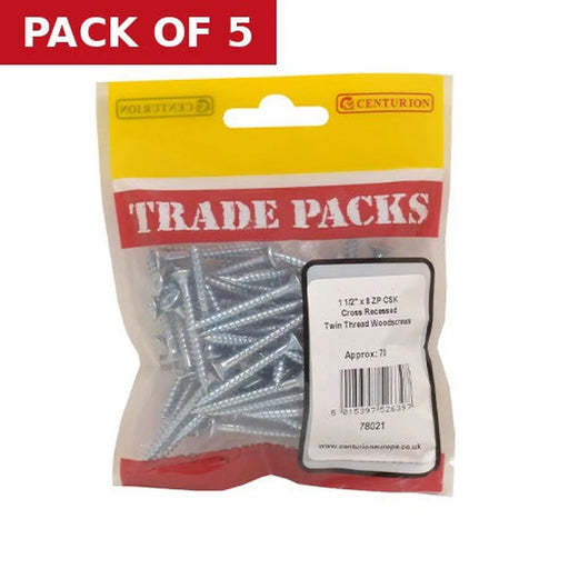 Pozi Twinthread Countersunk Woodscrews - Zinc Plated - 1 1/2" x 8 - - Pack of 5