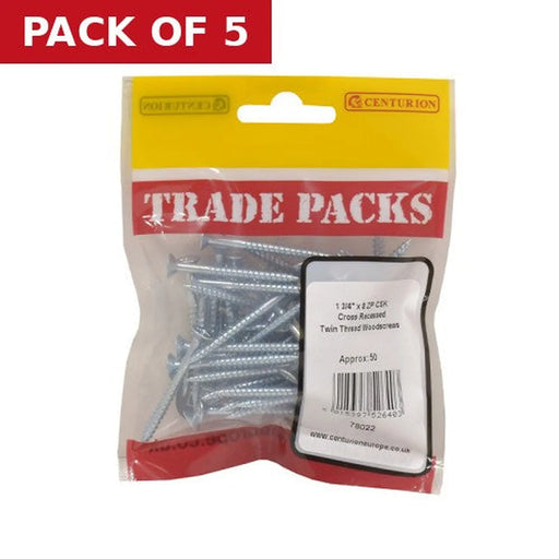 Pozi Twinthread Countersunk Woodscrews - Zinc Plated - 1 3/4" x 8 - - Pack of 5