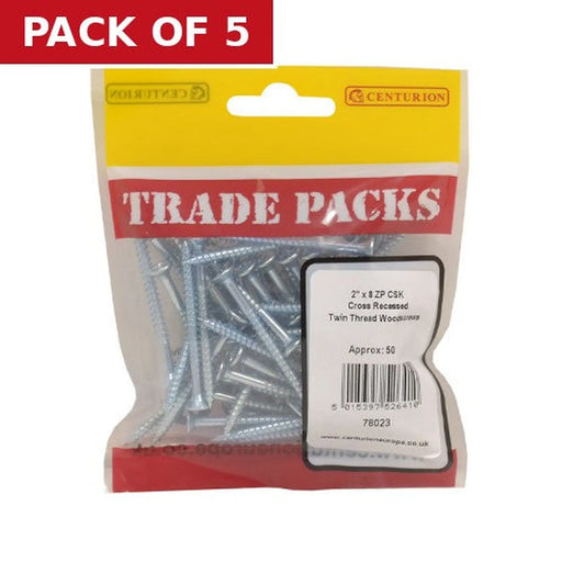 Pozi Twinthread Countersunk Woodscrews - Zinc Plated - 2" x 8 - (50 - Pack of 5