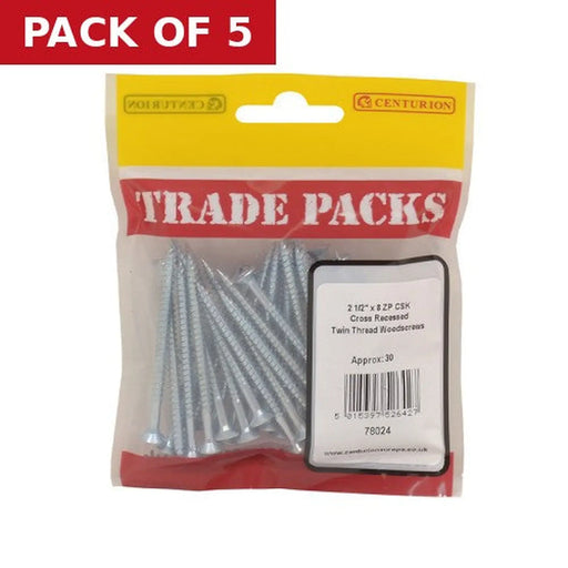 Pozi Twinthread Countersunk Woodscrews - Zinc Plated - 2 1/2" x 8 - - Pack of 5