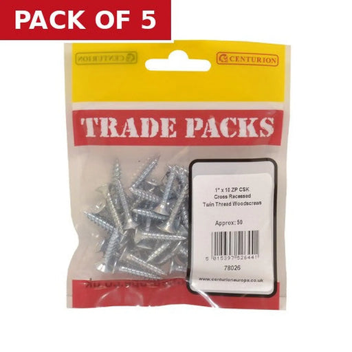 Pozi Twinthread Countersunk Woodscrews - Zinc Plated - 1" x 10 - - Pack of 5