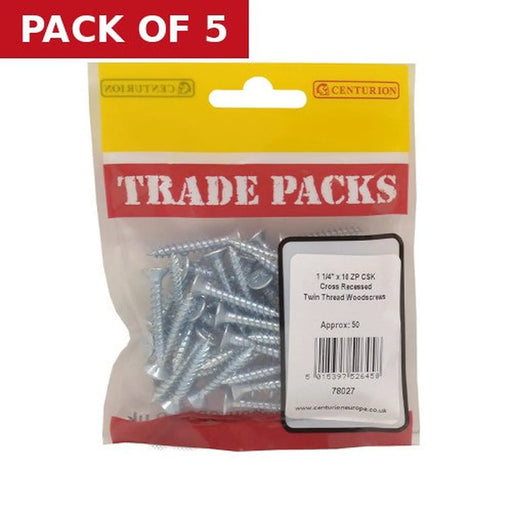 Pozi Twinthread Countersunk Woodscrews - Zinc Plated - 1 1/4" x 10 - Pack of 5